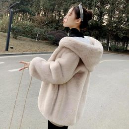 Women's Fur Women 2023 Autumn Winter Faux Coat Imitation Jacket Female Hooded Warm Artificial Overcoat Casual Outerwear C214