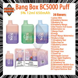 Original Bang Box BC5000 Puff Einweg-Vapes, 5 % Stärke, 12 ml Pod, 5 K wiederaufladbare E-Zigaretten, 650 mAh Akku, 24 Geschmacksrichtungen