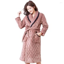 Women's Sleepwear Big Yards M-3XL Winter Kimono Robes For Women Flannel Quilted Bathrobe Long Female Longue Dressing Gown Bridesmaid Robe