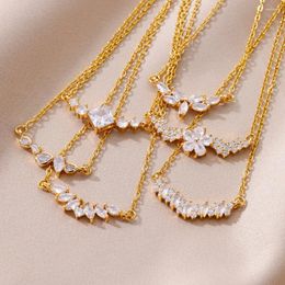 Pendant Necklaces Stainless Steel Necklace For Women Gold Colour Flower 2023 Trend In Cubic Zirconia Luxury Jewellery Collar