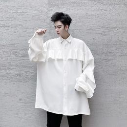 Men's Casual Shirts Spring Mens Retro Bar Nightclub Personality Long Sleeve Oversize Shirt Hair Stylist Lapel Male Clothes Hombre Coats