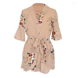 Women's Sleepwear Summer With Boho Sexy Fashion Jumpsuit Women Print 2023 V Neck Playsuits Overalls Bow Bohemian Casual Rompers Shorts