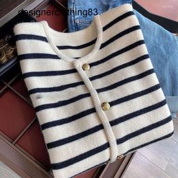 Women's Sweaters Spring Autumn Black White Striped Knit Short Cardigan Korean Fashion Sweater Casual Elegant Long Sleeve TopWomen's