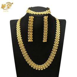 Wedding Jewelry Sets XUHUANG African Dubai Plated Jewelry Set For Women Wedding Necklace Bracelets Earrings Bohemia Indian Gold Color Jewellery Gifts 231123