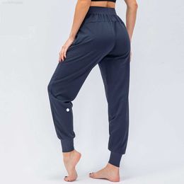 Ll Women Yoga Ninth Pants Running Fitness Joggers with Zipper Pocket High Waist Elastic Casual Jogging 4 Colors D12368 Fashion 2023tqrr