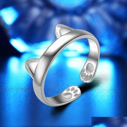 Jewellery Platinum Rings Cute Totoro Open Sterling Concise Sier Colour Wholesale Cat Ear Ring Drop Delivery Party Events Accesso Dhx4O