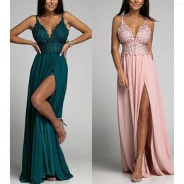 Casual Dresses Elegant Lace Backless Long Evening Dress For Women 2023 Summer Pink Green Sexy Sleeveless Party Prom Robe