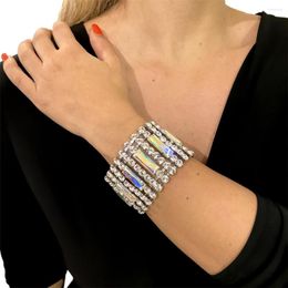 Link Bracelets 2023 Statement Full Rhinestone Bracelet Bangle For Women Jewellery Bling AB Square Crystal Jewellery Gift