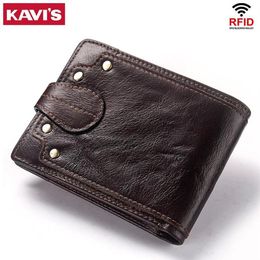 KAVIS Genuine Cow leather Male Wallet Men's Purse Small RFID Leather Perse Mini Card Holder Storage Walet Bag Hasp Coin Purse266l