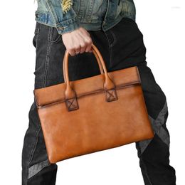 Briefcases Men Laptop Bag Genuine Leather Thin Notebook Handbag Tote Briefcase Shoulder Bags High Quality Vintage