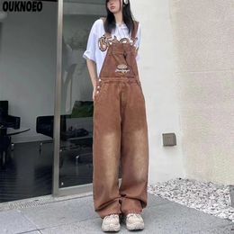 Women's Jumpsuits Rompers Spring Women Denim Overalls Brown Straight Long Wide Leg 2023 Korean Streetwear Loose Summer Thin Jumpsuit 231123