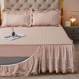 Bed Skirt Luxury Winter Lace Bed Skirt Bedspread Thick Removable Bed Skirt Style Bed Sheets Embroidery Cotton European-style Bed Spreads 230424