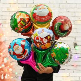 Party Decoration Round Christmas Balloons Stick Decoration Hand Holding Foil Ballons Party Home Decor Santa Claus Tree Merry Xmas Glob Oth7X