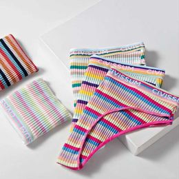 Women's Panties 3-piece/set womens cotton half hip underwear womens low waist underwear sexy Coloured rainbow striped underwear girls cute underwear NK606L2405