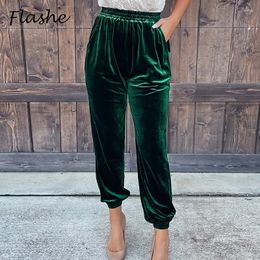Women's Pants Gold Velvet For Women Autumn Winter Elastic High Waist Casual Shorts Fashion Solid Loose Trousers