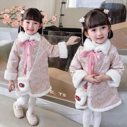 Girls Dresses Cheongsam Winter 210 Years Year Embroidery Thickening Kids Baby Girl Traditional Chinese Style Ethnic Tang Dress 231124