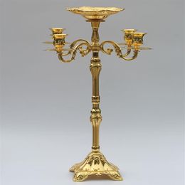 -selling 65cm Gold finish candelabra with flower bowl 5-arms weddings event candle holder centerpiece candelabrum297E