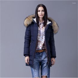 Men's Down AILOOGE Jacket Women 2023 Natural Racoon Large Fur Collar Coat 90% White Duck Parkas Slim Thick Female Hooded Outwear