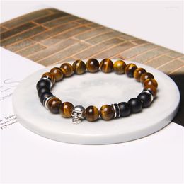 Strand Men Skull Pendant Beads Bracelet Natural Stone Tiger Eye Map Trendy Bracelets Punk Style Charm Jewellery For Homme Gifts