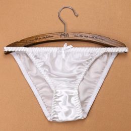 Kvinnors trosor Pure Silk Low-Rise Bikinis Satin Underwear Lingerie Knickers Nudies Kvinnliga intimat xl L M Thongs Tanga Shiny 230424