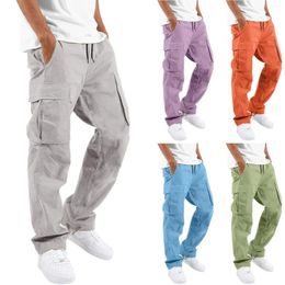 Men's Pants Four Seasons Street Style Casual Long Fashion Multi Pocket Cargo Solid Colour Loose Drawstring Trousers