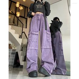 Women's Jeans WCFCX STUDIO Harajuku High Waist Vintage Purple Loose Y2K Wide Leg Baggy Streetwear Denim Trouser