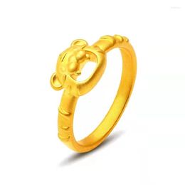 Cluster Rings Pure 999 24K Yellow Gold Ring 3D Lucky Tiger For Man Woman Gift Year