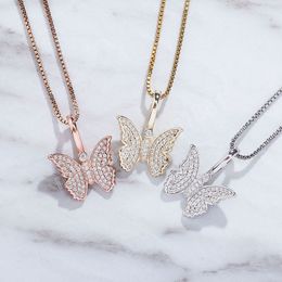 925 Sterling Silver New Butterfly Pendant Iced Out Cubic Zirconia Pendant Hip Hop Fashion Delicate Jewellery Gift Women