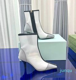 Women crystal mesh sandal boot Women's Leather trims Mid-heel boots dress