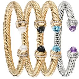 Bangle fashion stainless steel bracelet zircon wire twisted rope 7MM open accessories wholesale 230424