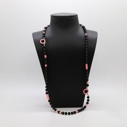 Pendant Necklaces Fashion Personality Black Pearl Pink Enamel Women's Accessories Sweater Chain Necklace