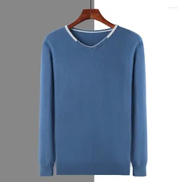 Men's Sweaters 2023 Autumn And Winter Color V-neck Mink Cashmere Sweater Knitted Pullover Fashion Loose Plus Size Coat