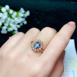 Cluster Rings Exquisite Blue Topaz Ring For Women Jewellery Real 925 Silver With Natural Gem Girl Party Gift Colour Gold Plated