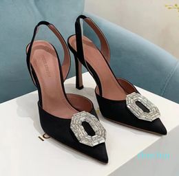 Crystal buckle sandals stiletto Heels Shoes stain spool Heels women's Evening shoes With box