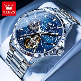 Other Watches OLEVS Original Brand Men's Waterproof Multifunctional Luminous Fully Automatic Mechanical Watch Moon Phase Starry Disc 231123