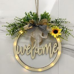 Decorative Flowers Wood Garland Creative Letter Printed Hollow Design Easter Welcome Home Hanging Sign For Party Supplies