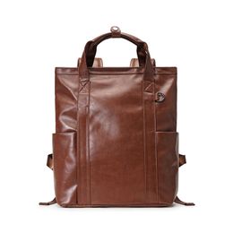 Backpack Men PU Coffee Large Capacity Business Commuter Computer File Travel Bag