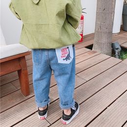 Jeans Spring autumn boys fashion cartoon patch pocket jeans korean style kids casual all match denim trousers 230424