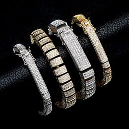 6mm Long Buckle Head Mens Tennis Bangle Bracelet Densely Inlaid Zircon Hip-hop Iced Out Wriband Bracelets Wrist Jewellery Gifts For Mey Guys Miami Rapper Party Bijoux