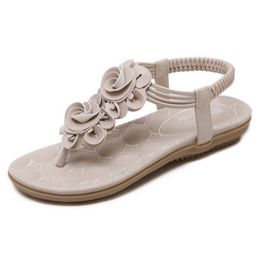 2023 Women Beach Heel Sandals Lady Retro String Bead Shoes Mujer Boho T-strap Flops Diamond Parent-Child Slipper Plus Size
