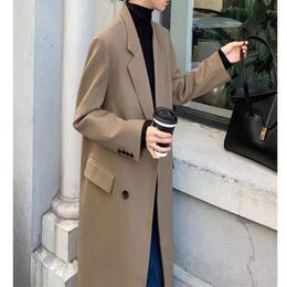 Women's Suits Autumn Winter Black Khaki Colour Thick Loose Double Breasted Long Suit Coat England Style Straight Leisure Tailored Collar