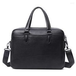 Briefcases Natural Skin Genuine Leather Handbag Business Men Laptop Briefcase Portfolio Bag Male Travel Bags Simple Design Office