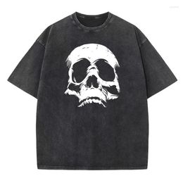 Men's T Shirts Cotton Old Washed Vintage Skull Print Men T-shirt Drop Shoulder Vinatage Tshirt Streetwear Tee Tops