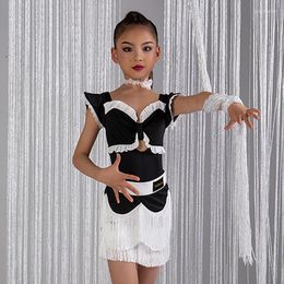 Stage Wear Kids Latin Dance Dress Girls Performance Costume Bodysuit Tassel Skirt Cha Rumba Samba Practise Clothing DNV17623