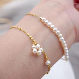 Link Bracelets Women Pearl Bracelet Fashion Gold Colour Cute Flower Hand Chain Birthday Party Gifts Fine Jewellery Titanium Steel