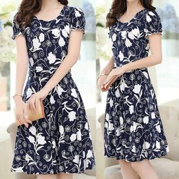 Casual Dresses Fashion Elegant Dresses For Women O-neck Knee Length Short Sleeve Retro Printing Dress Mini Summer Dresses For Women 230424