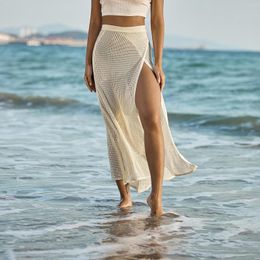 Women's Swimwear Women Bikini Bottoms Sarongs Skirts Summer See-Through Hollow-Out Knit Crochet Side Tie-Up Beach Long Swimsuit Cover-Ups