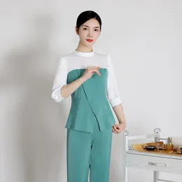 Women's Two Piece Pants Sauna Foot Bath Massage Female Technician Uniforms Beauty Salon Uniform Suits Women Beauticians Work Clothing Sets