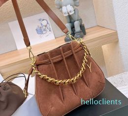 Suede Buckle Bag Chain Knight Handbags Vintage Womens Bag Desigenr Purses Lady Brown Drawstring Shoulder