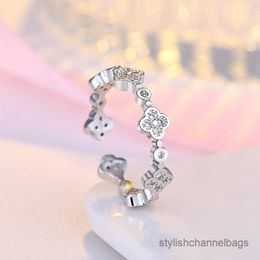 Band Rings 2023 new fashion lovely clover band rings for women rose gold silver crystal open ring jewelry
